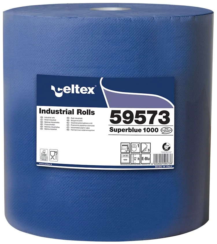 Rola lavete industriale, Celtex Superblue, 3 straturi, hartie albastra, 1000 portii/rola