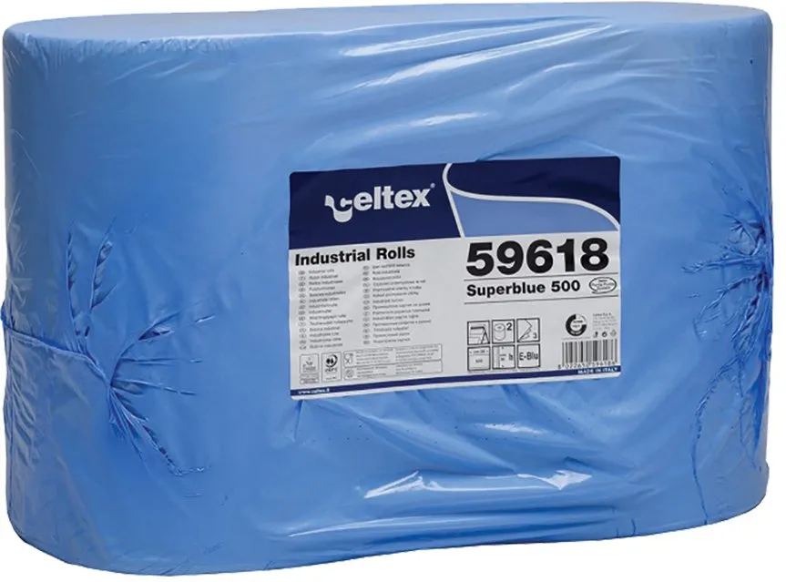 Rola lavete industriale, Celtex 59618, 3 straturi, hartie albastra, 500 portii/rola, 2 role/set