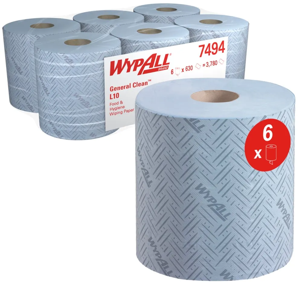 Lavete in rola Kimberly-Clark Wypall L10, alimente si igiena, 1 strat, 6 role/bax, albastre