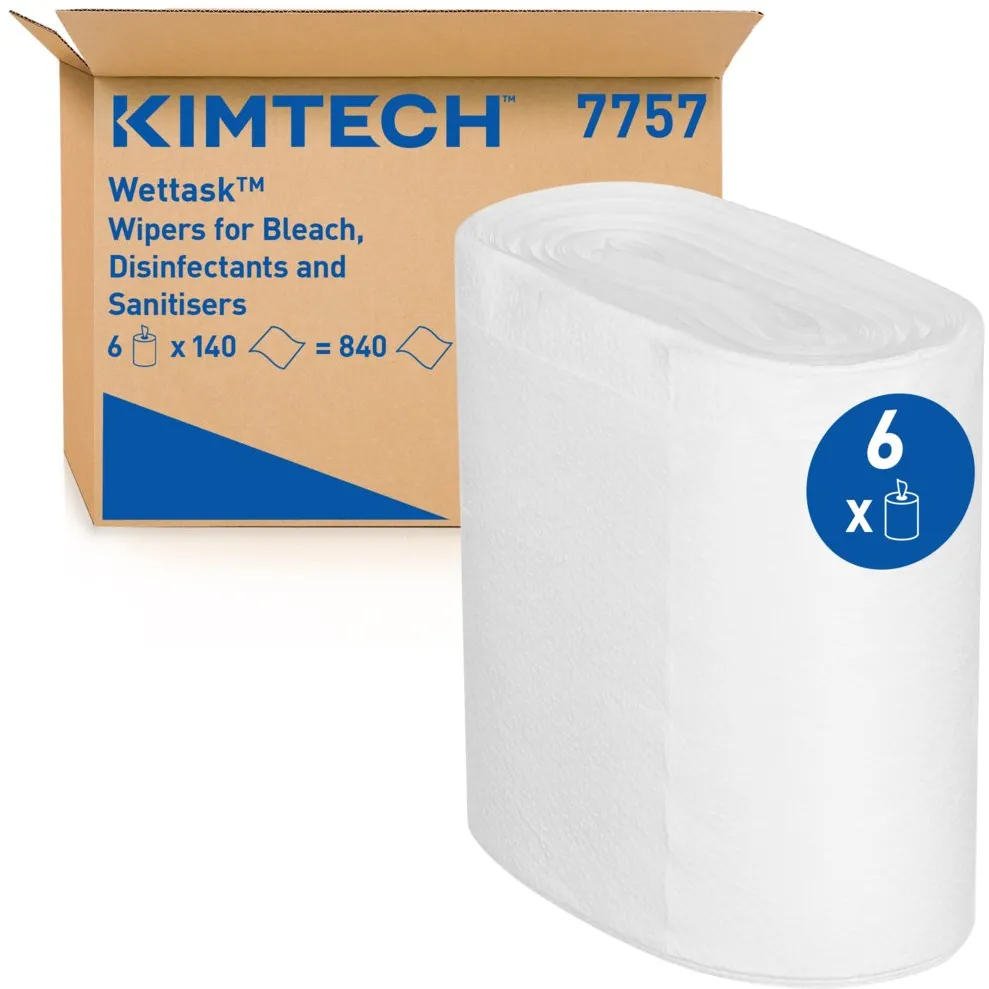 Lavete Kimberly-Clark KIMTECH Wettask, albe, 140 portii/rola, 6 role/bax