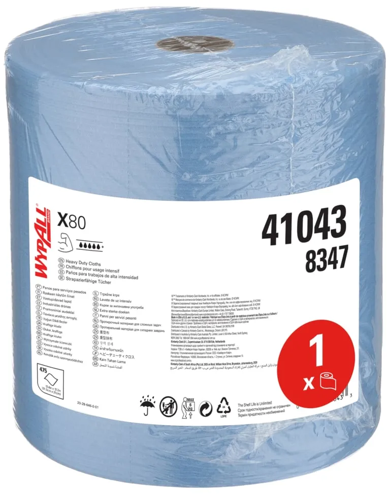Lavete industriale, Kimberly-Clark, Wypall X80, 31x31.5 cm, albastre, 475 portii/rola