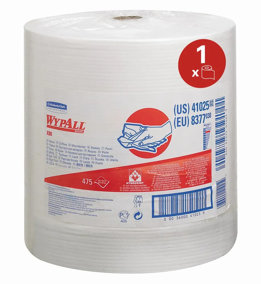 Lavete industriale, Kimberly-Clark, Wypall X80, 34x31.5 cm, alb, 475 portii/rola