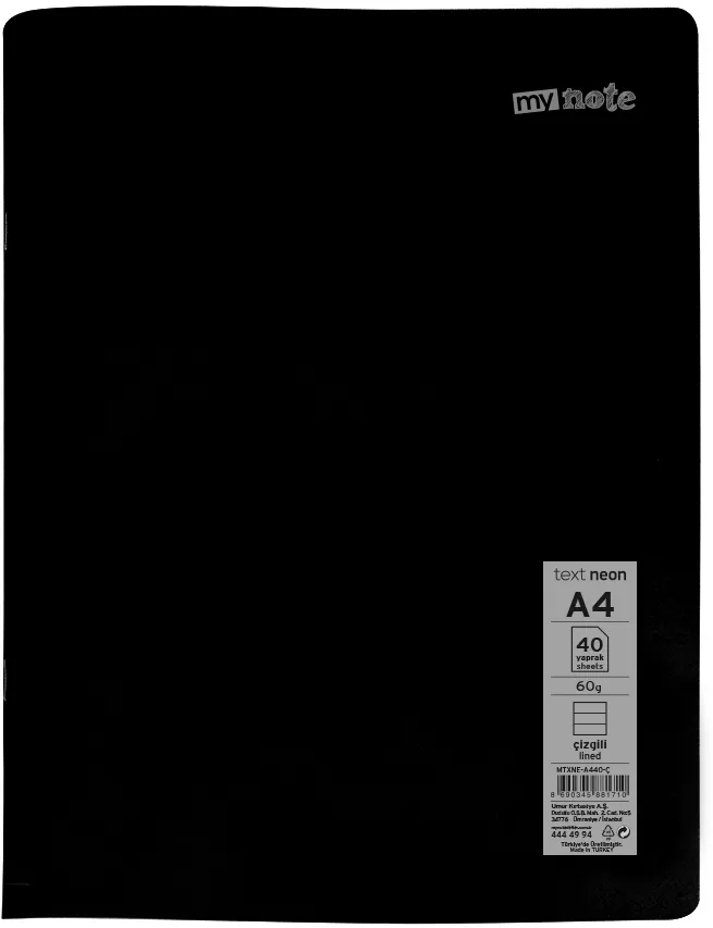 Caiet capsat Mynote, format A4, 40 file offset 60 g/mp, liniatura dictando, coperta PP neon, mix de 8 culori
