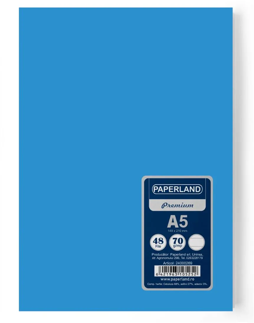 Caiet A5 capsat, matematica, 48 file, 70 g/mp, FSC, coperta albastru