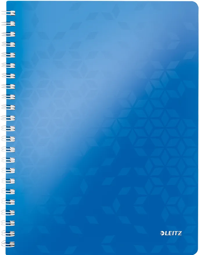 Caiet de birou Leitz WOW, PP, A4, cu spira, matematica, albastru metalizat