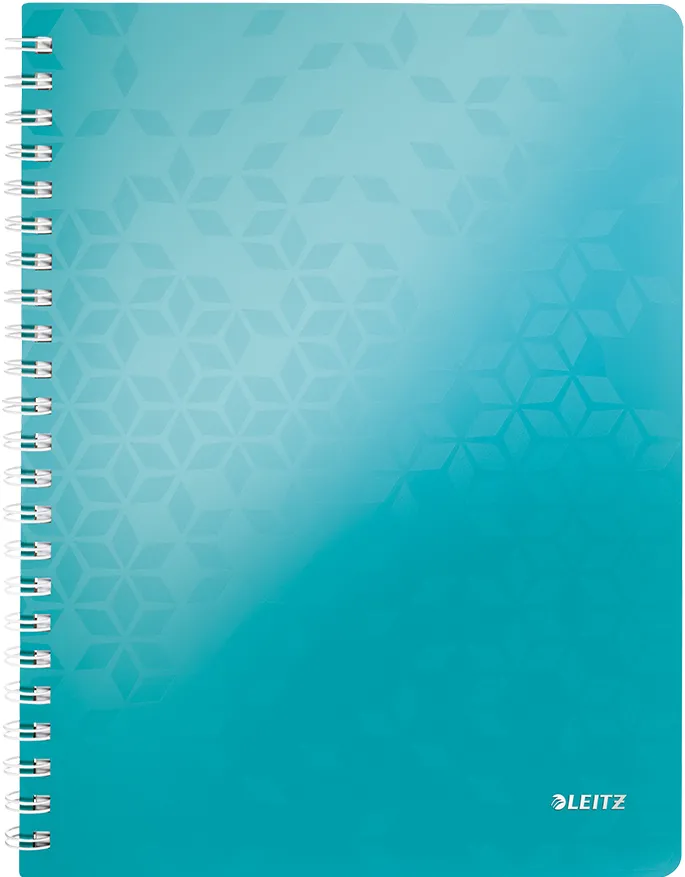 Caiet de birou Leitz WOW, PP, A4, cu spira, matematica, turcoaz metalizat