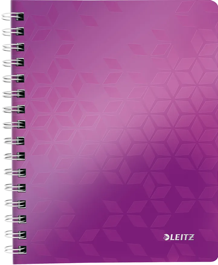 Caiet de birou Leitz WOW, PP, A5, cu spira, matematica, mov metalizat