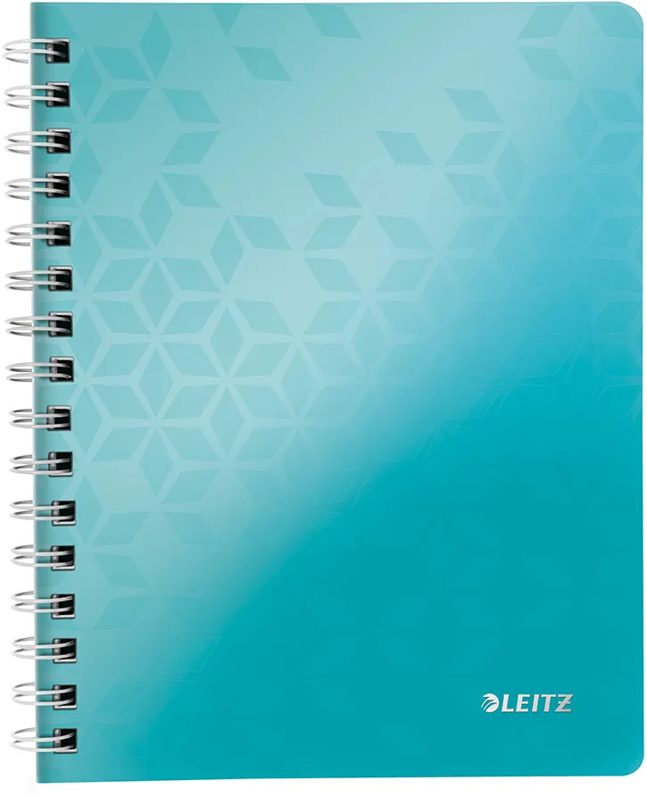 Caiet de birou Leitz WOW, PP, A5, cu spira, matematica, turcoaz metalizat