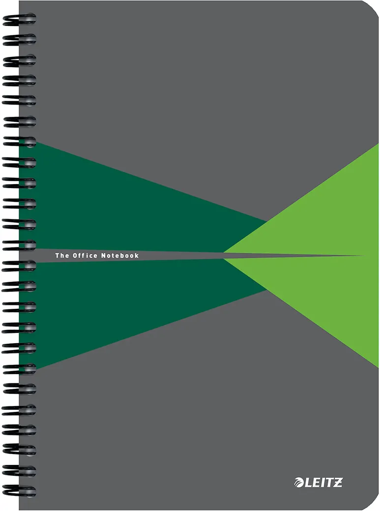Caiet cu spira A5 Leitz Office, carton laminat FSC, 90f, dictando, verde