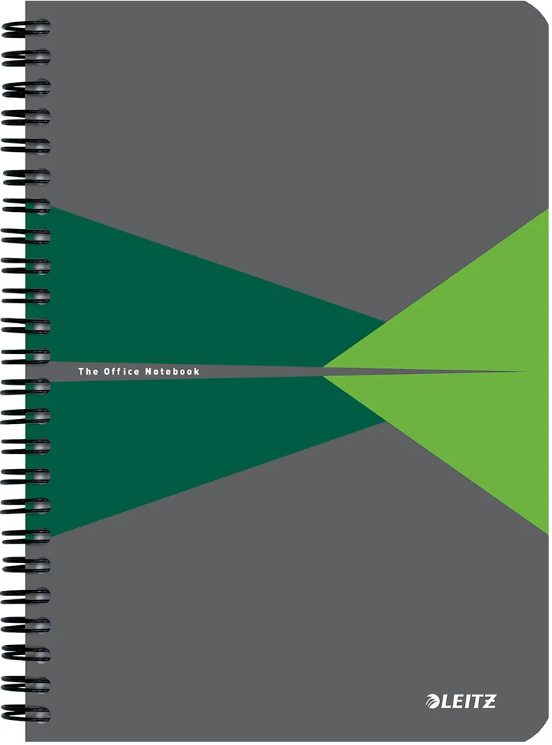 Caiet cu spira A5 Leitz Office, PP reciclabil FSC, 90f, matematica, verde