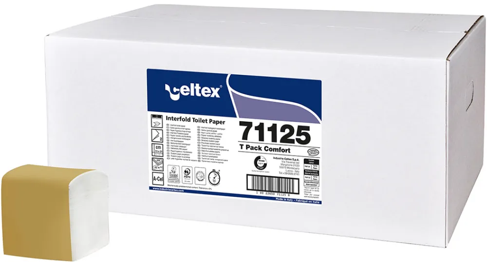 Hartie igienica Celtex, 2 straturi, alba, 10x21 cm, 225 bucati/pachet, 40 pachete/cutie