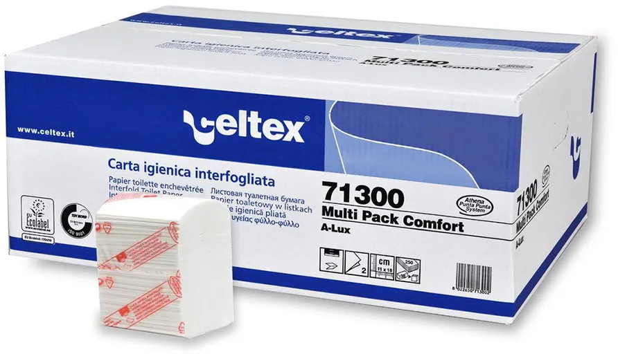 Rezerva hartie igienica intercalata, Celtex 71300, 2 straturi, alba, 250 portii/pachet, 36 pachete/cutie