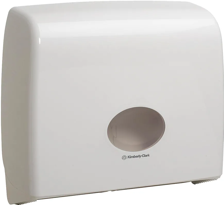 Dispenser Kimberly Clark Aquarius alb pentru hartie igienica, midi, jumbo, design elegant, margini rotunjite