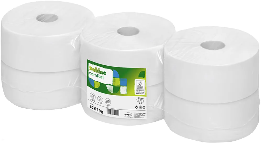 Rezerva hartie igienica Wepa Jumbo Comfort, alba, 2 straturi, 320 m/rola, 6 role/bax