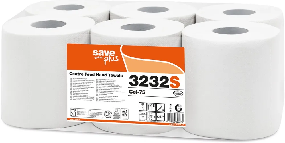 Rola prosoape cu derulare centrala, Celtex 3232S, 2 straturi, alb, 108 m, 450 portii