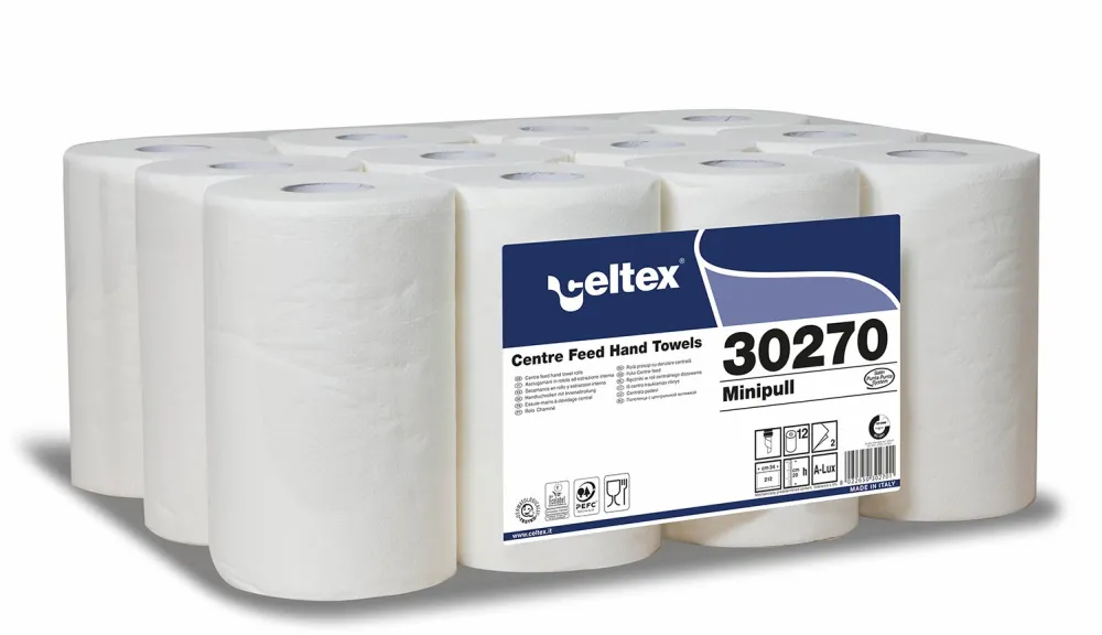 Rola prosop, Celtex, Micropull Super 30270, derulare centrala, 2 straturi, alb, 72 m, 12 role/bax