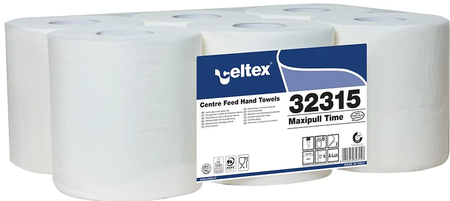 Rola prosoape hartie, Celtex, Maxi Pull 32315, 2 straturi, 135 m, portionate, 6 role/set
