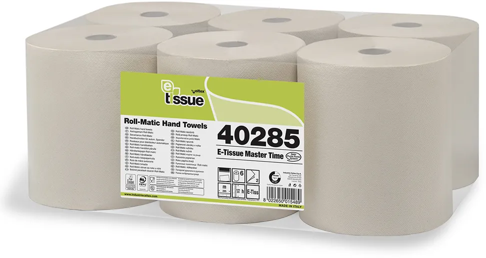 Rola prosop autocut E-Tissue Master Time, Celtex 40285, autocut, 2 straturi, alb, 6 role/bax