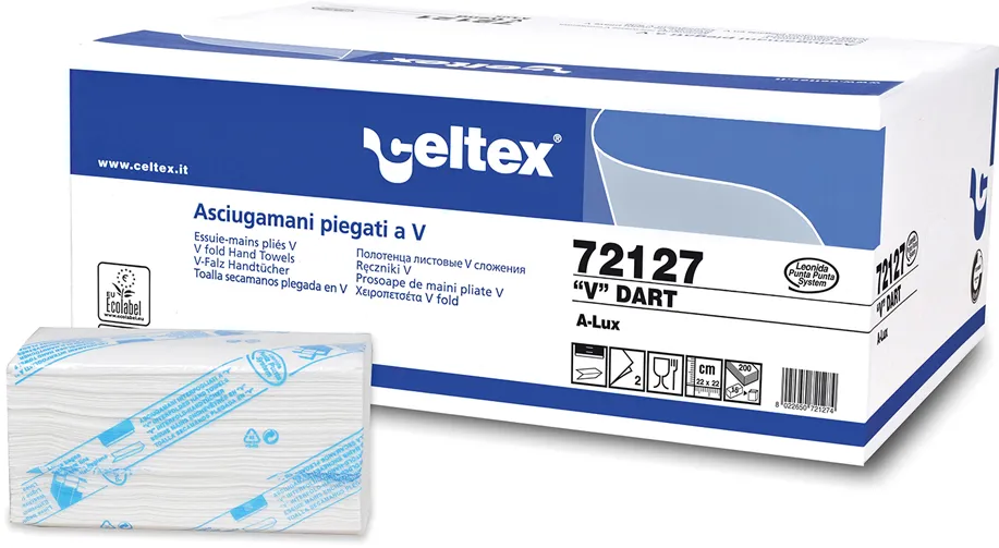 Rezerva prosoape pliate, Celtex, 72127, 2 straturi, alb, 21.5 x 21 cm, 200 buc/pachet, 15 pachete/cutie