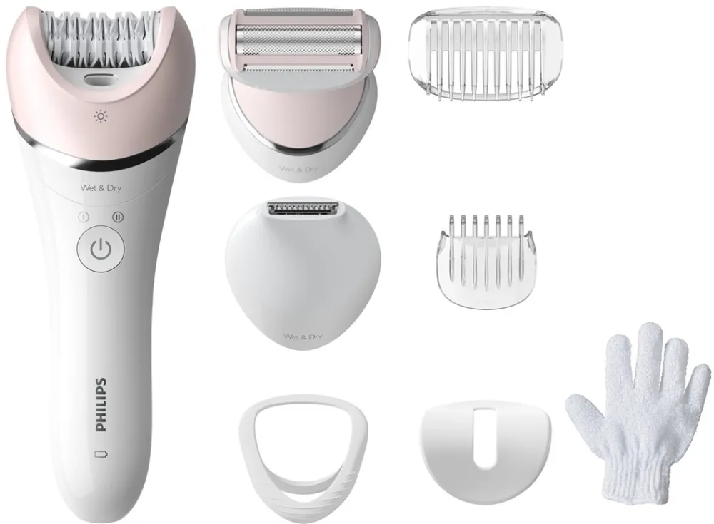 Philips BRE721/00 8000 Series Wet and Dry Epilator White, Pink