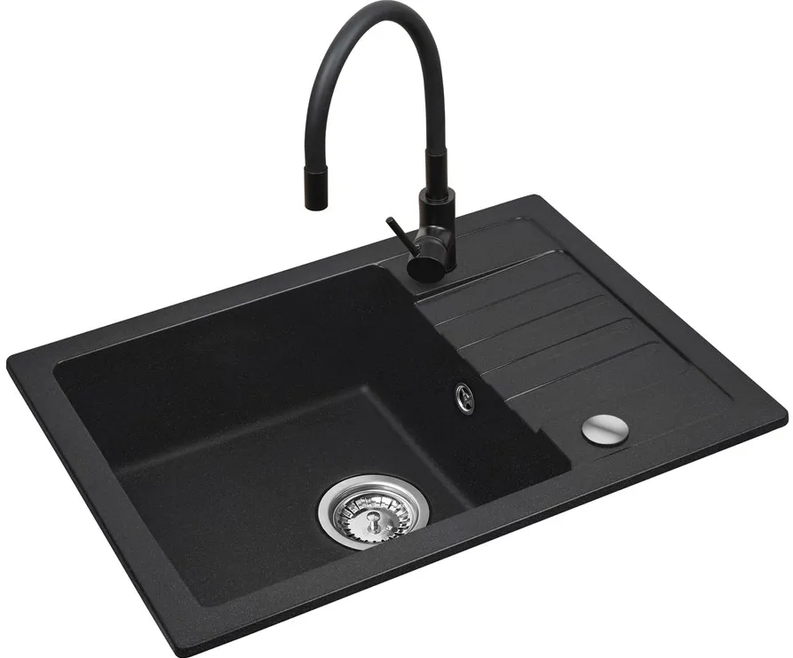 Black sink set with flexi faucet - MAIDSINKS BALI sink (62x44) 1B1D black + Flessi Black Edition faucet