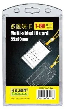 Suport dublu, PS rigid, pentru ID carduri, 55 x 90mm, vertical, 5 buc/set, KEJEA - trans. cristal
