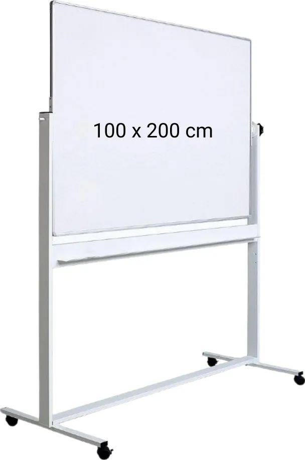 Tabla alba magnetica, dubla fata, rotativa, 100 x 200 cm, pe stand mobil, profil aluminiu, Optima
