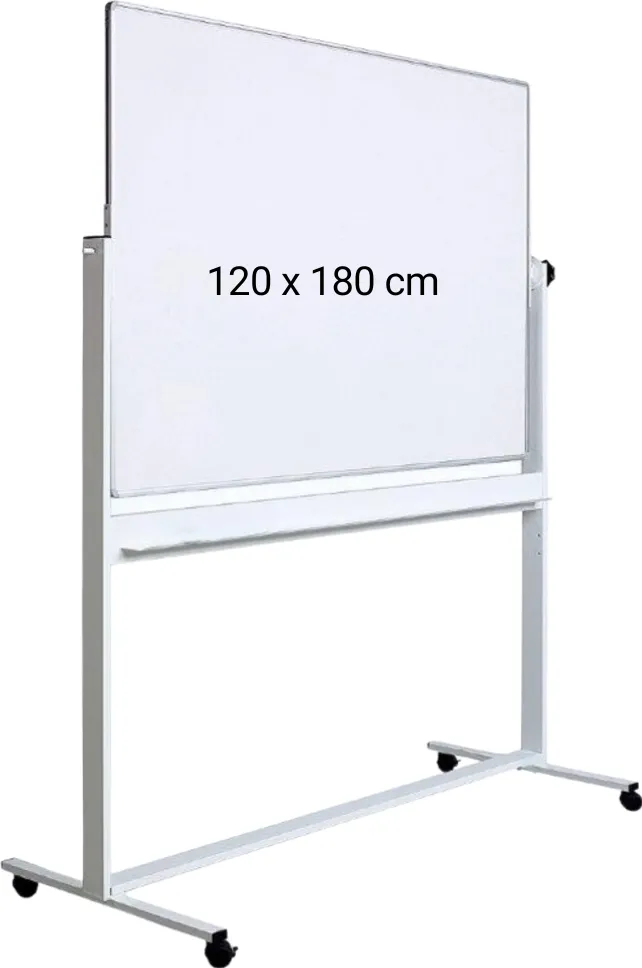 Tabla alba magnetica, dubla fata, rotativa, 120 x 180 cm, pe stand mobil, profil aluminiu, Optima