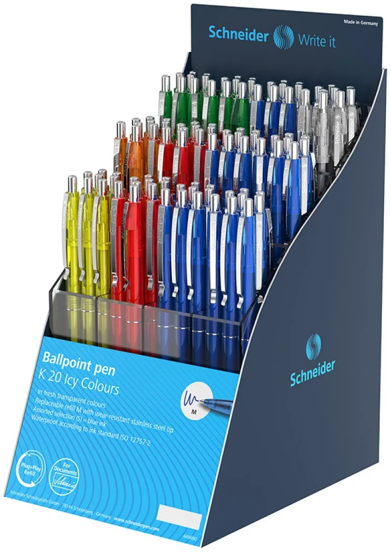 SIS Display SCHNEIDER K20 Icy colours, 100 pixuri culori asortate - scriere albastra
