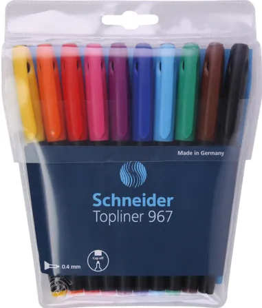 Liner SCHNEIDER 967, varf fetru 0.4mm, 10 culori/set - (N, R, A, V, Vi, Roz, G, P, M, Bleu)