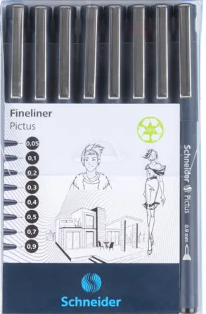 Liner pt desen tehnic SCHNEIDER Pictus, varf fetru (0.05/0.1/0.2/0.3/0.4/0.5/0.7/0.9mm), 8buc/set-ne
