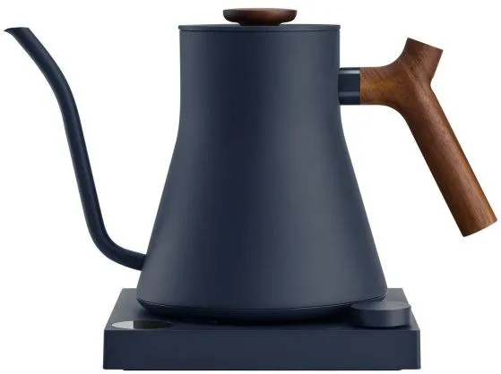 Fellow Stagg EKG PRO 900ml electric kettle in stone blue with a walnut-coloured handle