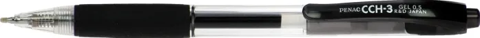 Pix cu gel PENAC CCH-3, rubber grip, 0.5mm, corp transparent, accesorii negre, scriere neagra