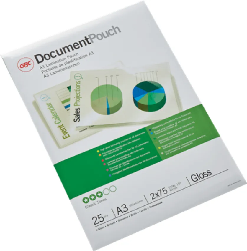 Folie laminare GBC, la cald, A3, 75 microni, 25 buc/set