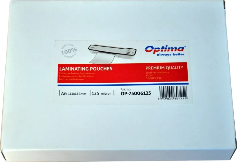 Folie laminare Optima, A6 (111 x 154 mm), 125 microni, 100 folii/top
