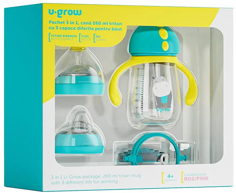 Pachet 3 in 1 cana 260 ml, blue, U-Grow