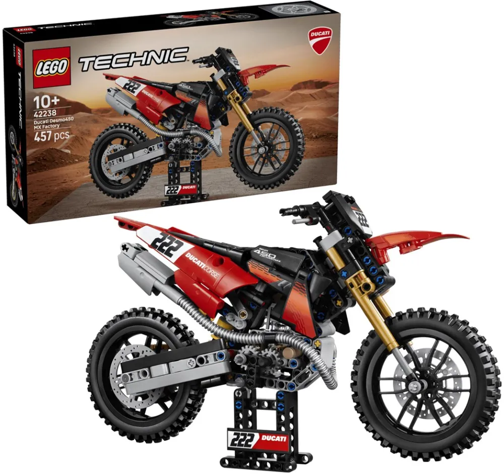 Set de constructie LEGO Technic Motocicleta Ducati Desmo450 MX, versiunea de uzina 42238, 457 piese