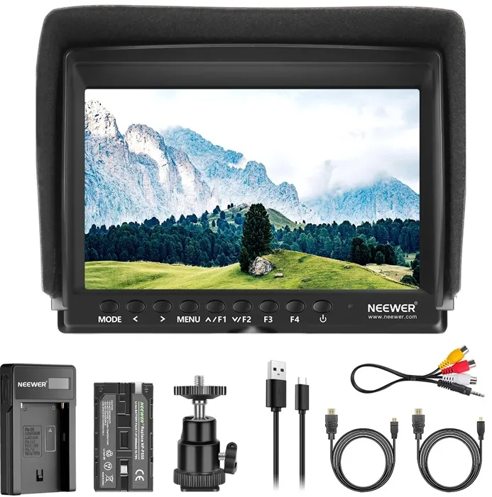 Monitor de teren NEEWER F100 + încărcător USB + set de baterii