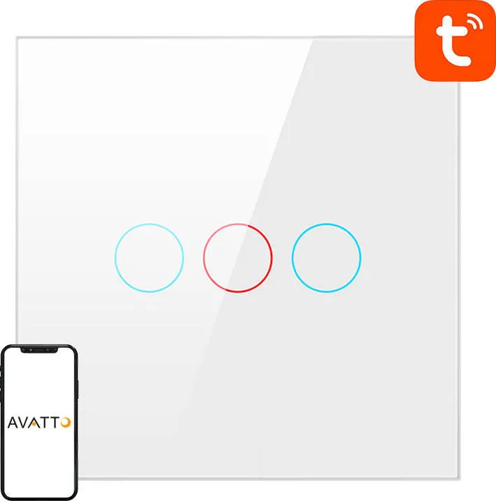 Comutator tactil WiFi Avatto TS02-EU-W3 Triple TUYA (alb)