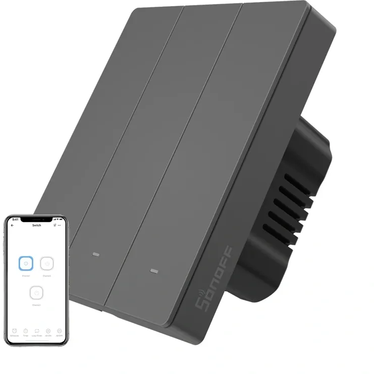 Comutator inteligent de perete WiFi SONOFF M5-3C-80 (3-canale, pentru cadru, grafit)