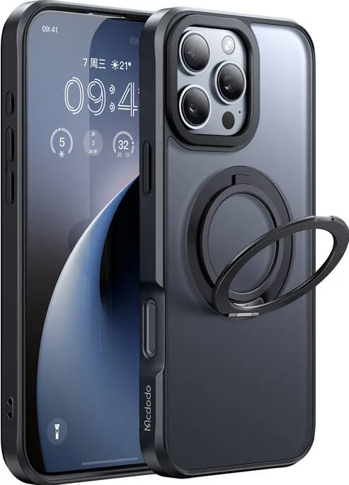 McDodo PC-4932 Husă MagSafe pentru iPhone 16 Pro cu suport (negru)