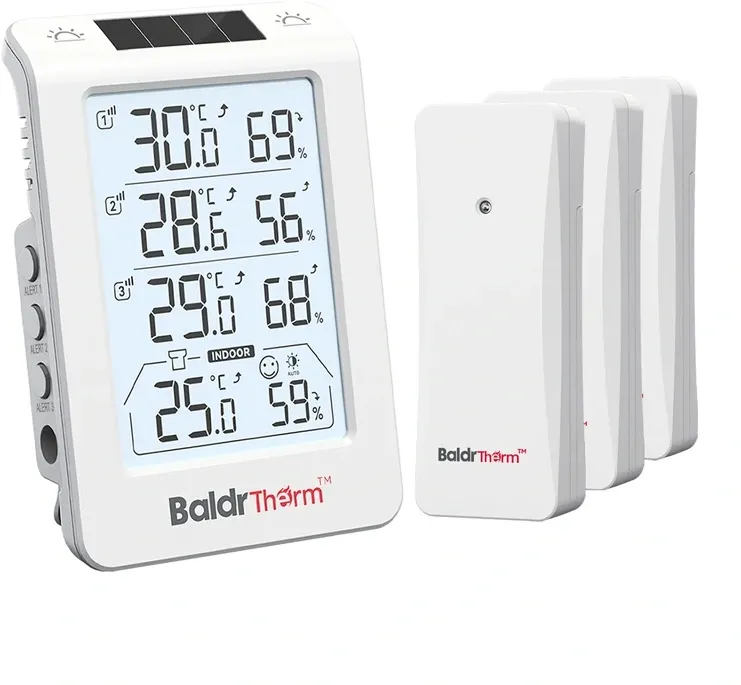 BALDRTHERM B0598 Termohigrometru cu 3 canale și iluminare automată a afișajului