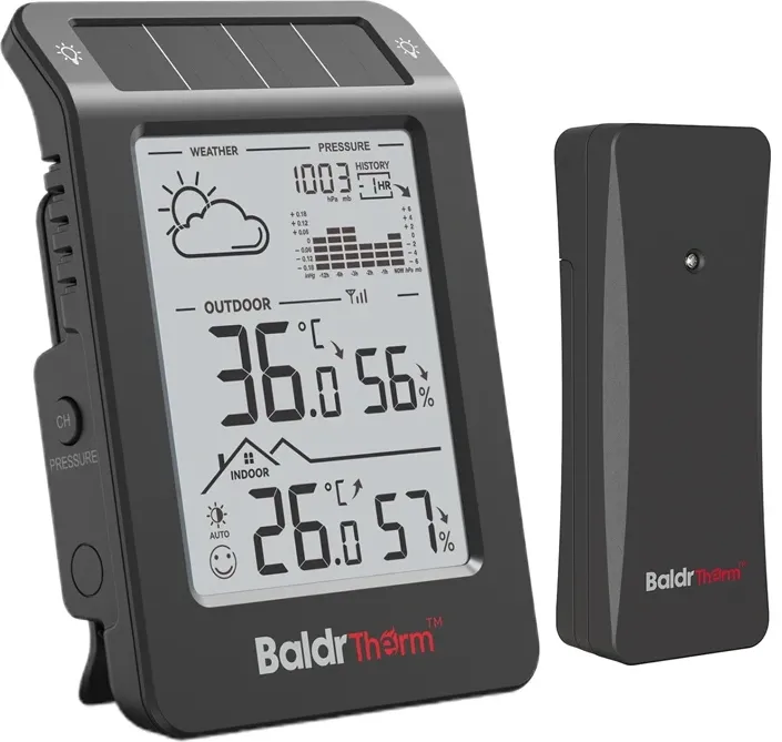 Stație meteorologică alimentată cu energie solară BALDRTHERM B0596WT2H2P-V1 (negru)