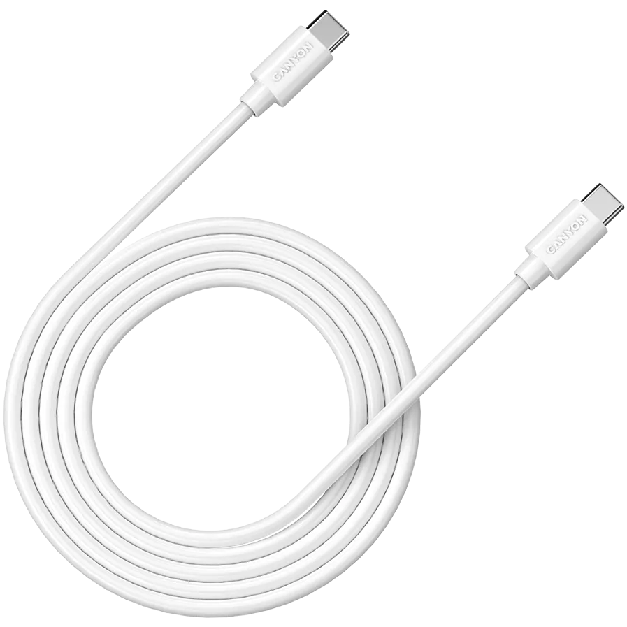 CANYON UC-12, cable 100W, 20V/ 5A, typeC to Type C, 2M with Emark, Power wire :20AWG*4C,Signal wires :28AWG*4C,OD4.5mm, PVC ,white
