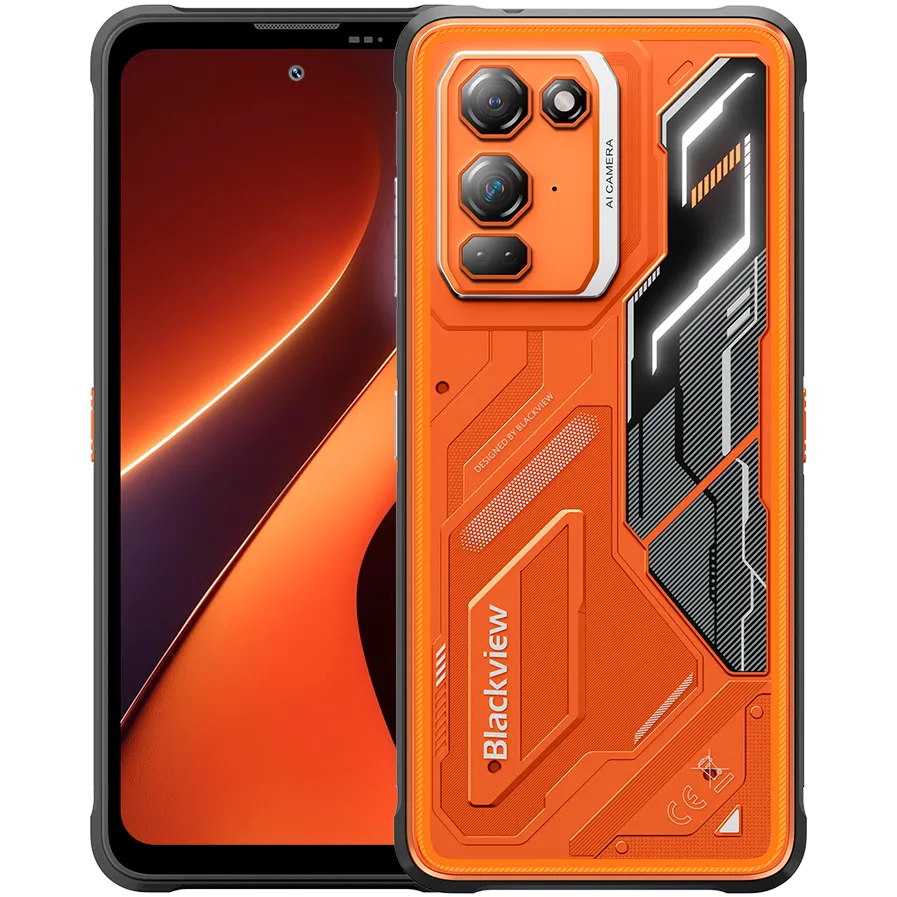 Blackview FORT200 LTE 6.78-inch FHD+ 2460x1080 120Hz 6+256GB MT Helio G100 Octa-Core 2.2GHz 50MP Front 108MP+13MP Rear NFC Night Vision cam+IR light MIL-STD-810H 5000mAh Wireless charging Fingerprint  Android 16 Blaze Orange
