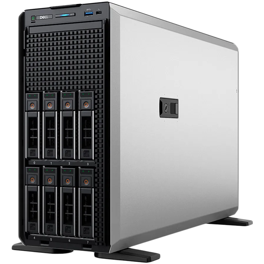 Dell PowerEdge T560 Tower Server,Intel Xeon 4510 2.4GHz(12C/24T),32GB 6400MT/s RDIMM,2x4TB HDD SAS ISE 12Gbps 7.2K(8x3.5 SAS/SATA),PERC H755,iDRAC9 Enterprise 16G,Bezel,Broadcom 5720,Dual Hot Plug PSU(1+1)1100W Titanium,3Yr NBD