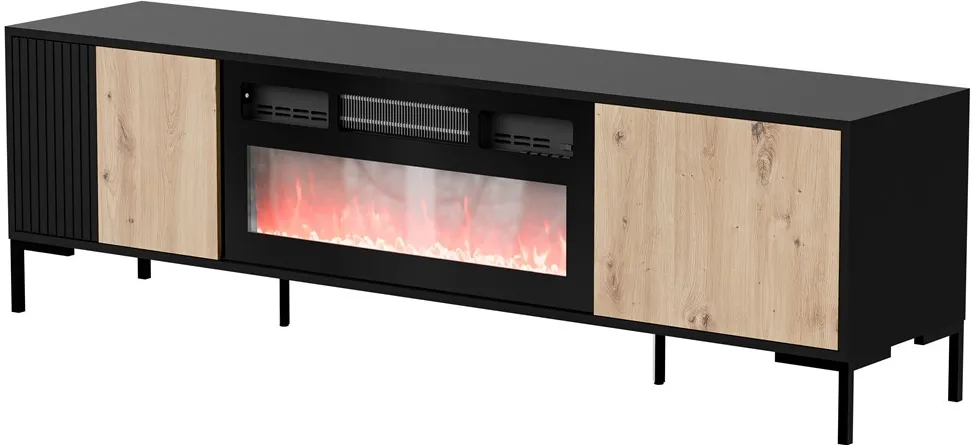 Cama RTV Cabinet MERCI 180 x 40 x 53.5 cm black/oak artisan + fireplace