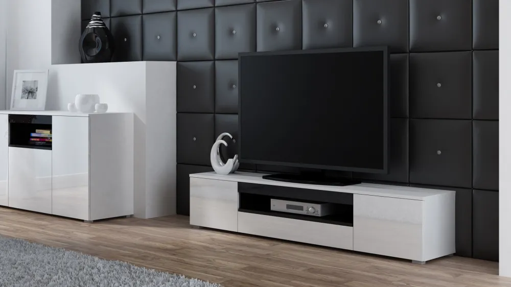Cama TV stand VIVA 180 white/white gloss + black