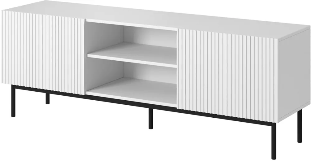 PAFOS RTV cabinet on black steel frame 150x40x60 cm white matt