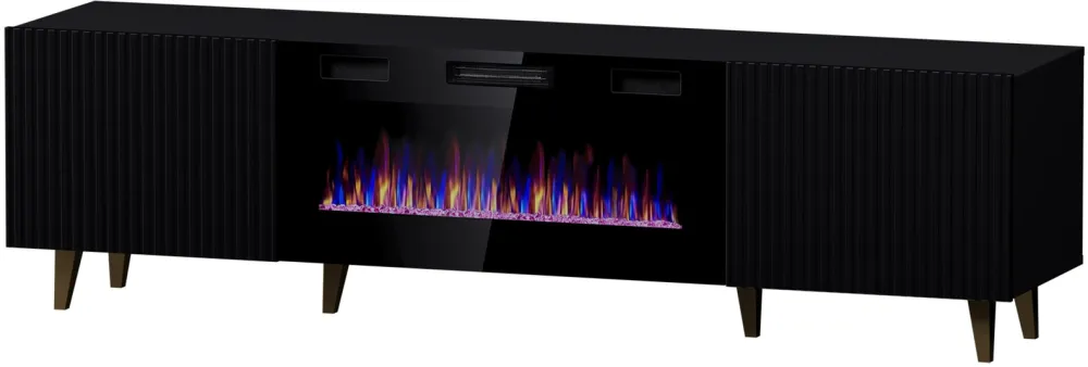Comoda TV cu semineu electric Cama MEBLE PAFOS EF 180x42x49 cm negru mat